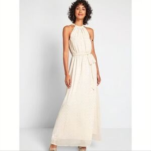 ModCloth Illuminated Elegance Chiffon Maxi Dress in Ivory